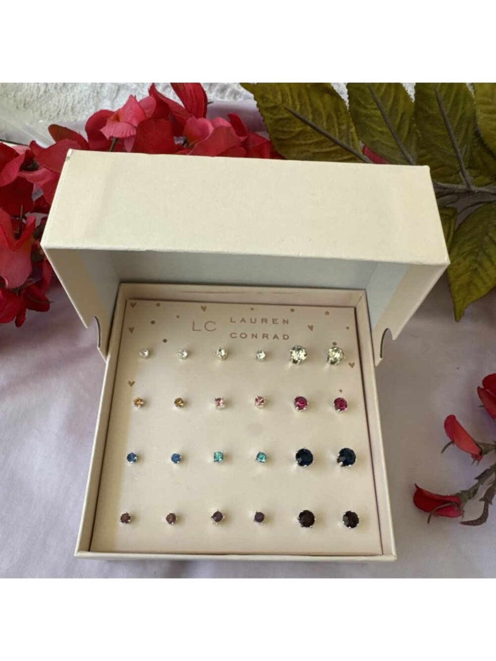 LC Lauren Conrad Gift Set 12 Pairs Multicolor Rhinestone Stud Earrings NEW